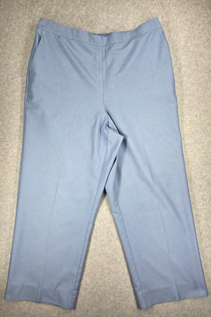 Alfred Dunner Pants Women's 16 Blue Comfort Elastic Waist Pull On Pocket Crop